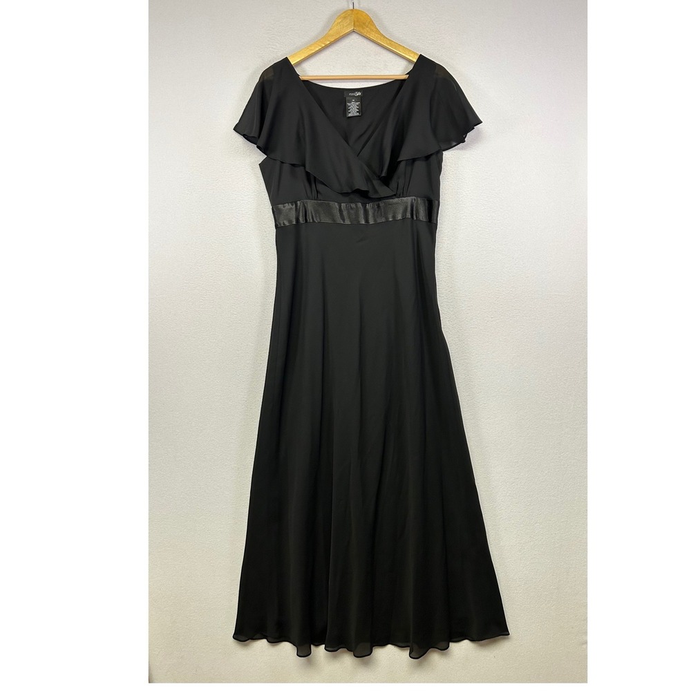 Elegant Formal East 5th Womens 14 Black Ruffle‎ V-Neck Flutter Sleeve Maxi Dress